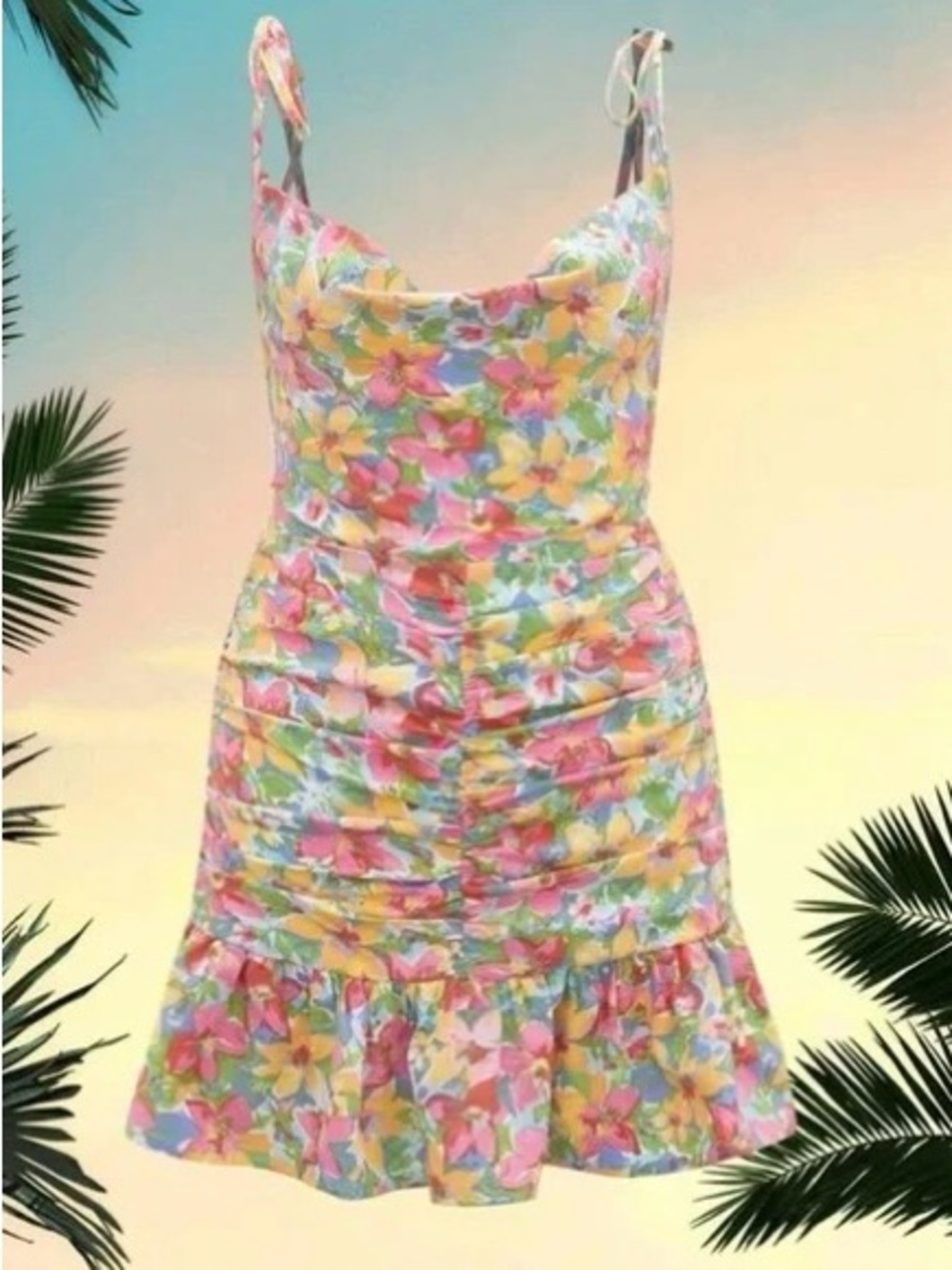 🌸 Women’s Multicolor Floral Ruched Mini Dress 🌸
